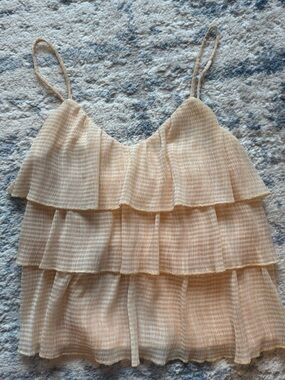 Tiered Ruffle Cami Tank - Light Orange Gingham